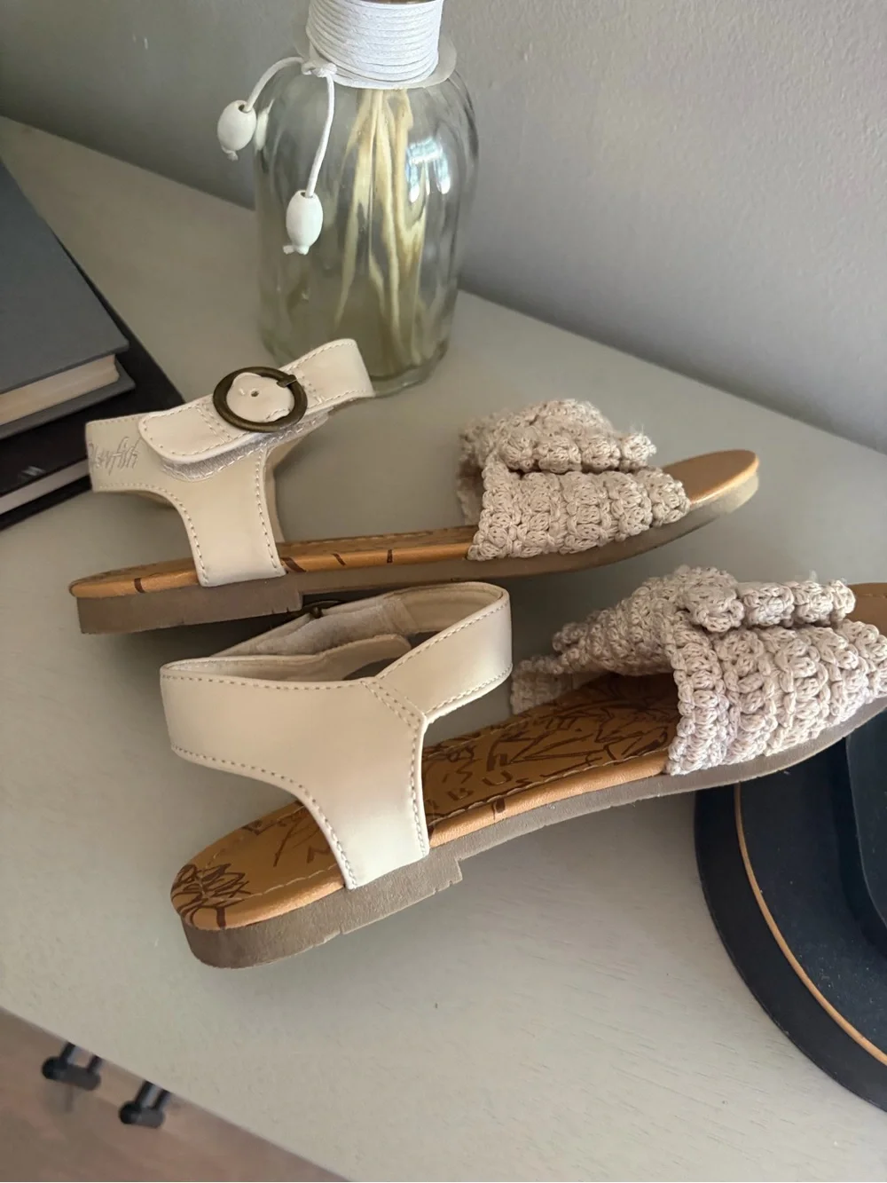 Blowfish Cream Crochet Bow Ankle-Strap Sandals